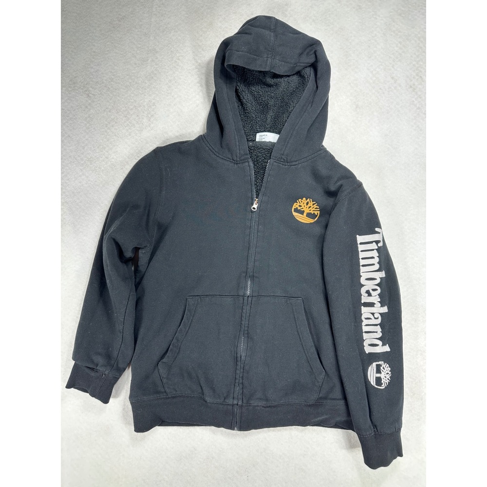 Timberland Boys XL 18/20 Black Sherpa Lined Full Zip Hoodie Logo
